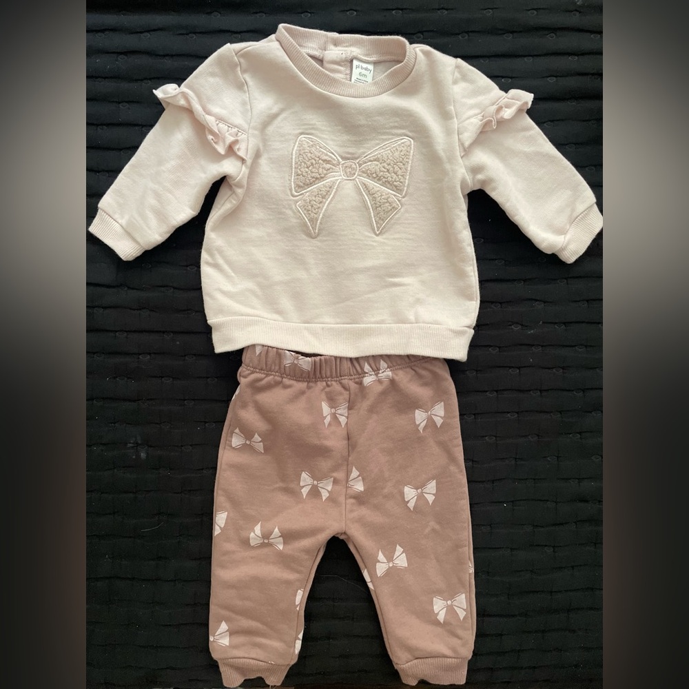 Pink Bow Kids Matching Set - Long Sleeve Top & Pants